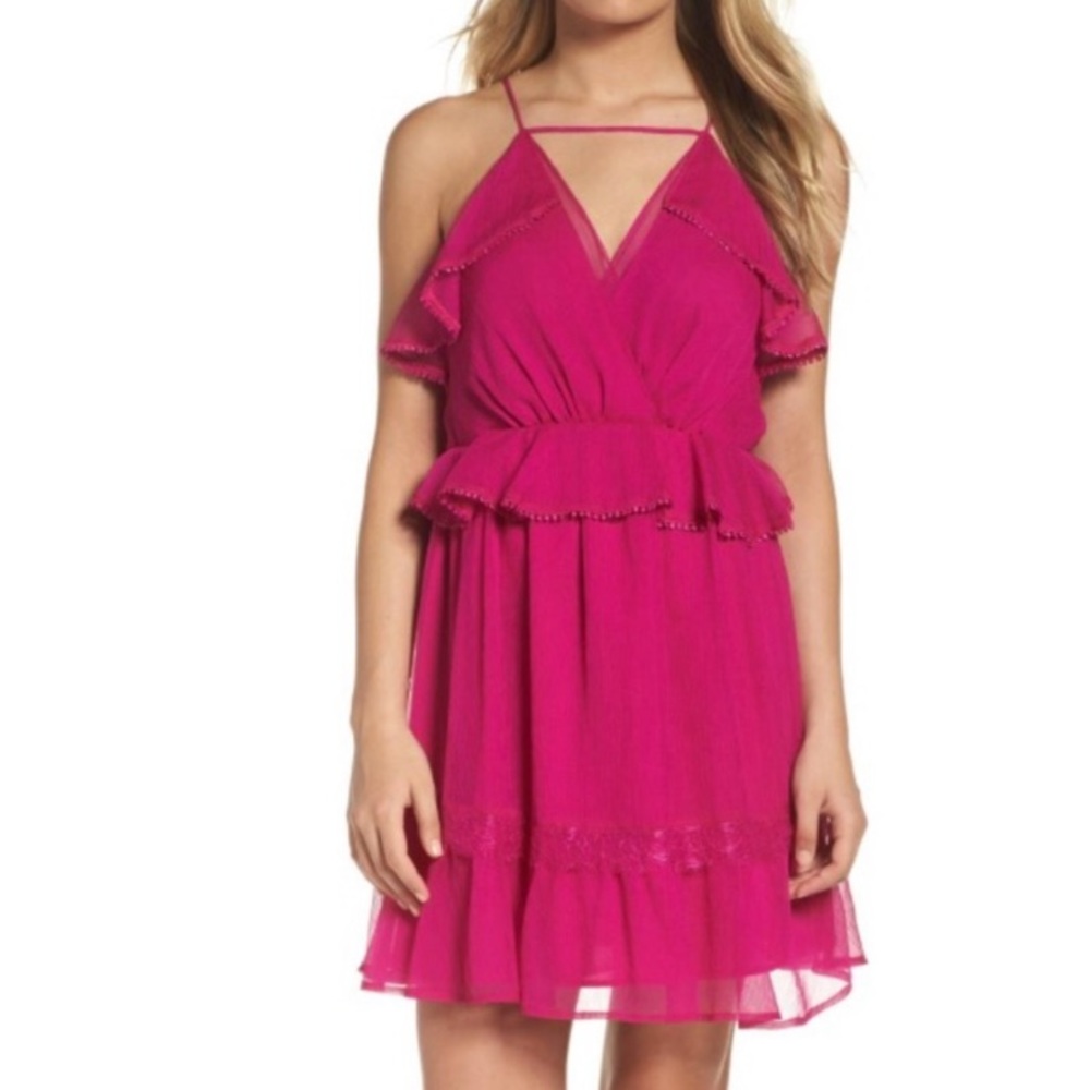 Adelyn Rae Pink V-Neck Ruffle Dress - Picture 2 of 11